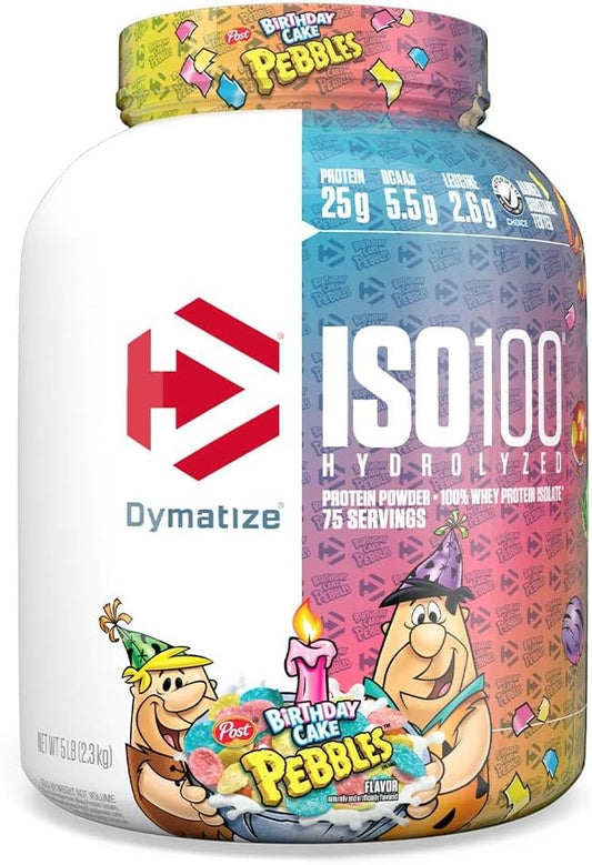Dymatize ISO100 Hydrolyzed Protein Powder, 100% Whey Isolate Protein, 25g of Protein, 5.5g BCAAs, Gluten Free, Fast Absorbing, Easy Digesting, Birthday Cake, 5 Pound