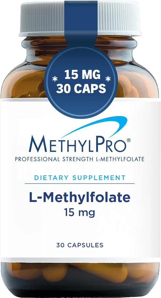 MethylPro 15mg L-Methylfolate - Professional Strength Active Methylfolate, 5-MTHF Supplement for Mood Support & Brain Health - Non-GMO + Gluten-Free with No Fillers (30 Capsules)