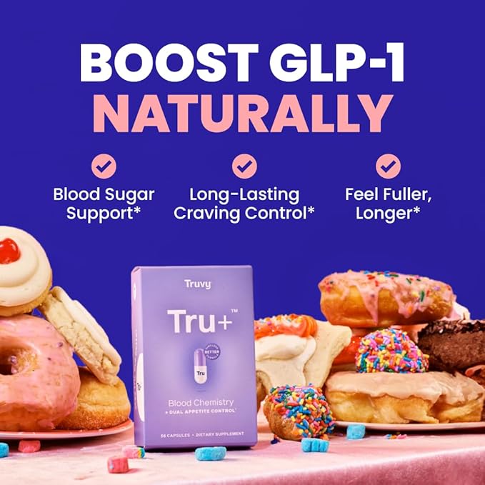 Tru+ Dual Appetite Suppressant for Weight Loss - 30-Day Kit - Blood Chemistry - Food Dietary Supplements for Women & Men - 1 Box of Tru+™ (56 Capsules)