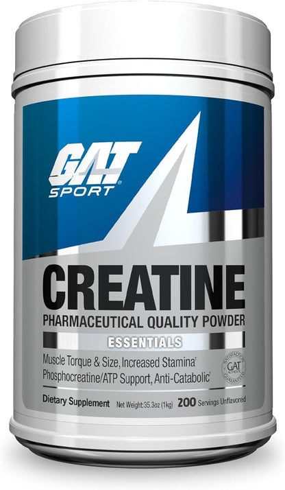 GAT SPORT Creatine Monohydrate Powder, Strength, Brain Health, Anti-oxidant, Endurance, for Men & Women, Unflavored (1000g)