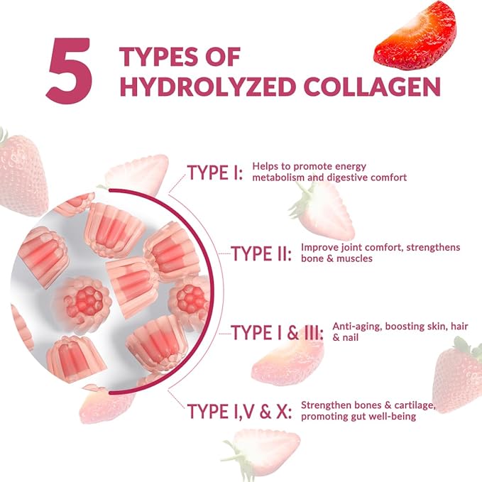 Sugar-Free Collagen Gummies for Women, Hydrolyzed Collagen Peptides Gummies with Biotin, Collagen Supplements Gummy with Vitamin B12, C, D, Zinc for Hair Skin Nail
