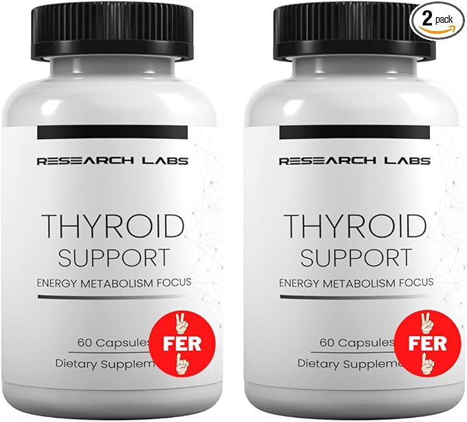 Research Labs Thyroid Support + Iodine Supplement - Energy, Metabolism, Focus (120 Total Capsules) - 2 Pack. Supports Proper Hormone Levels for Overall Well-Being. Made in USA.
