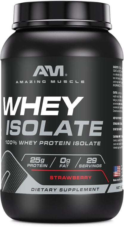 Whey Protein Isolate Powder | 25 Grams Protein Per Serving | 100% Whey Isolate | Zero Fat | Made in USA (2 Lb, Strawberry)