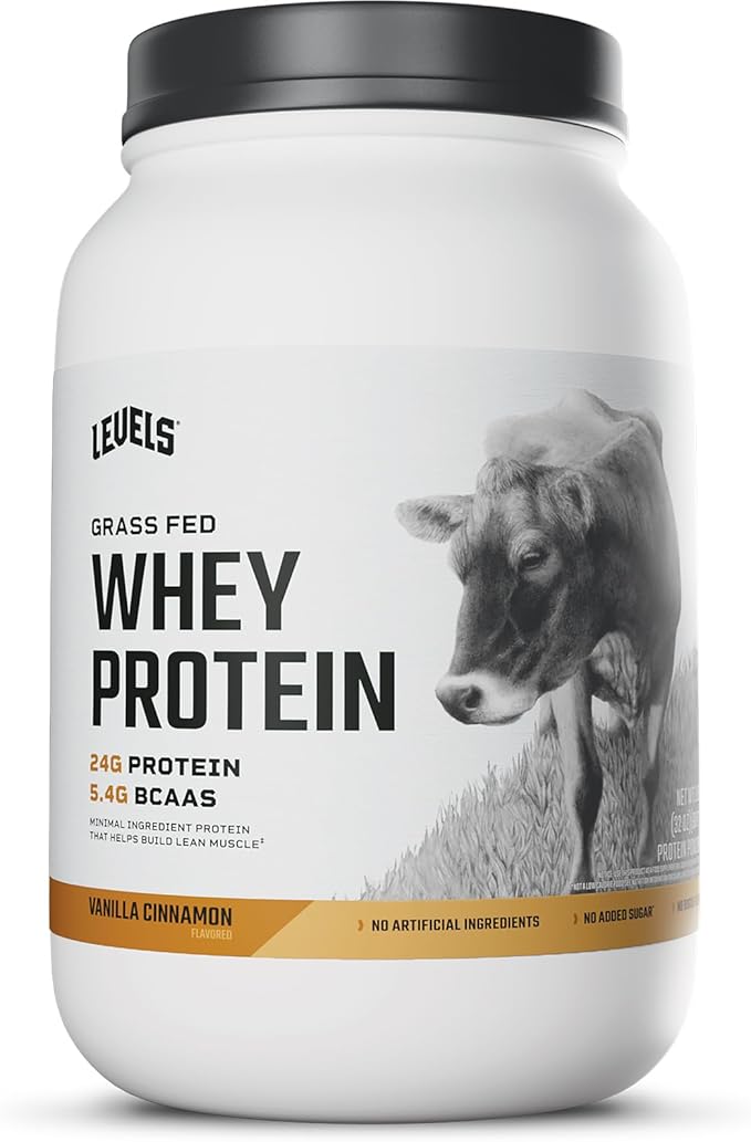 Levels Grass Fed Whey Protein Powder, No Artificials, 24G of Protein, Vanilla Cinnamon, 2LB