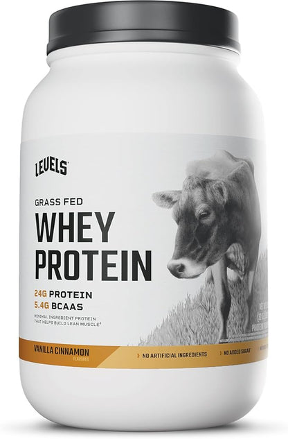 Levels Grass Fed Whey Protein Powder, No Artificials, 24G of Protein, Vanilla Cinnamon, 2LB