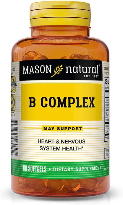 MASON NATURAL Vitamin B-Complex, 300-day Supply, for Normal Nerve Support and Energy Metabolism, 100 Softgels (Pack of 3)