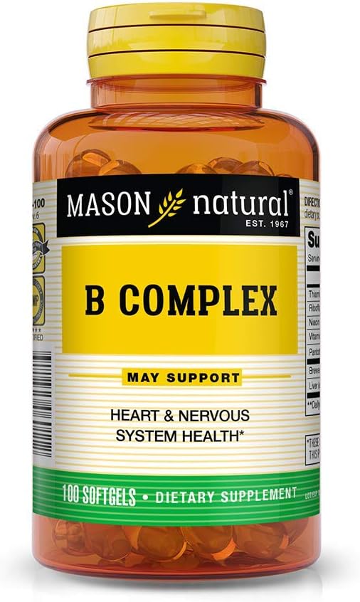 MASON NATURAL Vitamin B-Complex, 300-day Supply, for Normal Nerve Support and Energy Metabolism, 100 Softgels (Pack of 3)