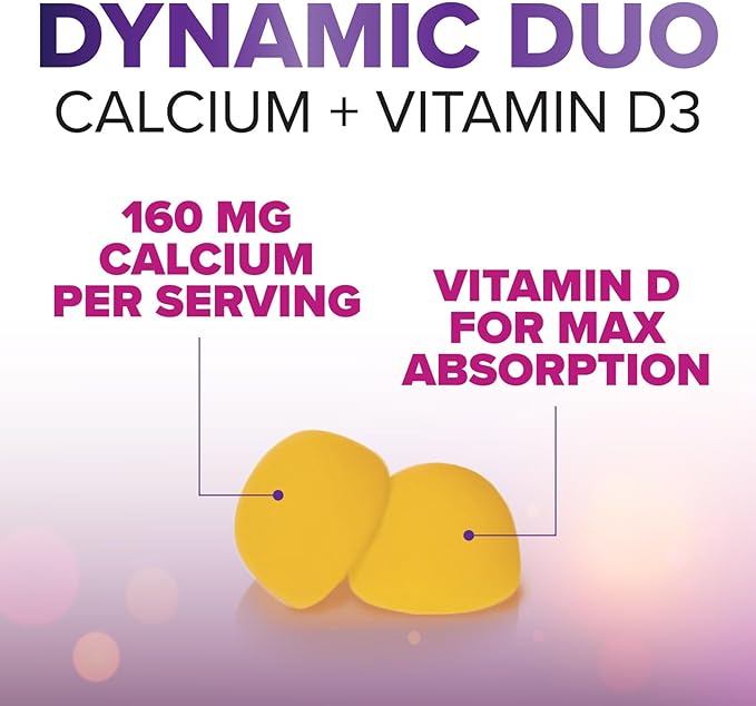 Sugar Free Calcium Gummy Bites Plus 400 IU Vitamin D3, Bone Health & Immune Support, Supports Bone Strength - Chewable Calcium Nutrition Supplement, Non-GMO, Orange Flavor Chews - 60 Gummies