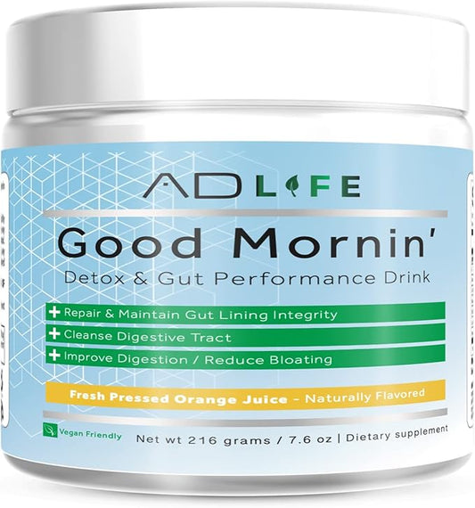 Project AD Life Good Morning Detox and Performance Drink, Naturally Flavored and Formulated with L-GLutamine, Apple Cider Vinegar, and Aloe Vera (24 Servings, Fresh Pressed Orange Juice)