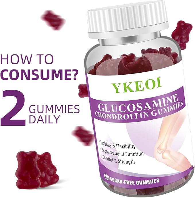 Sugar Free Glucosamine Chondroitin Gummies with MSM &Calcium,Joint Support Gummies for Men and Women,Cartilage & Immune Support Supplement,Mobility, Comfort, Flexibility Support- (1 Pack)