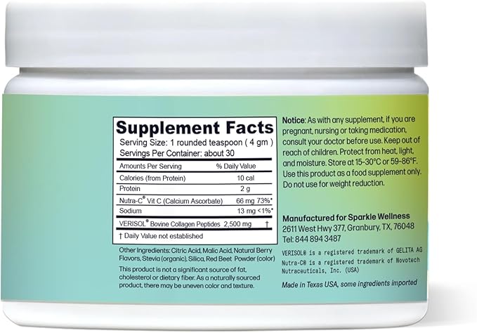 Sparkle Skin Boost (Mixed Berry) [30-Serves] Verisol Collagen Peptides Protein Powder Vitamin C Supplement Drink