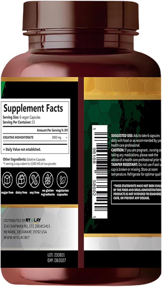 Creatine Monohydrate 3000 MG 150 Capsules | Dietary Supplement | Extra Strength Natural Formulation | Support Strength & Energy