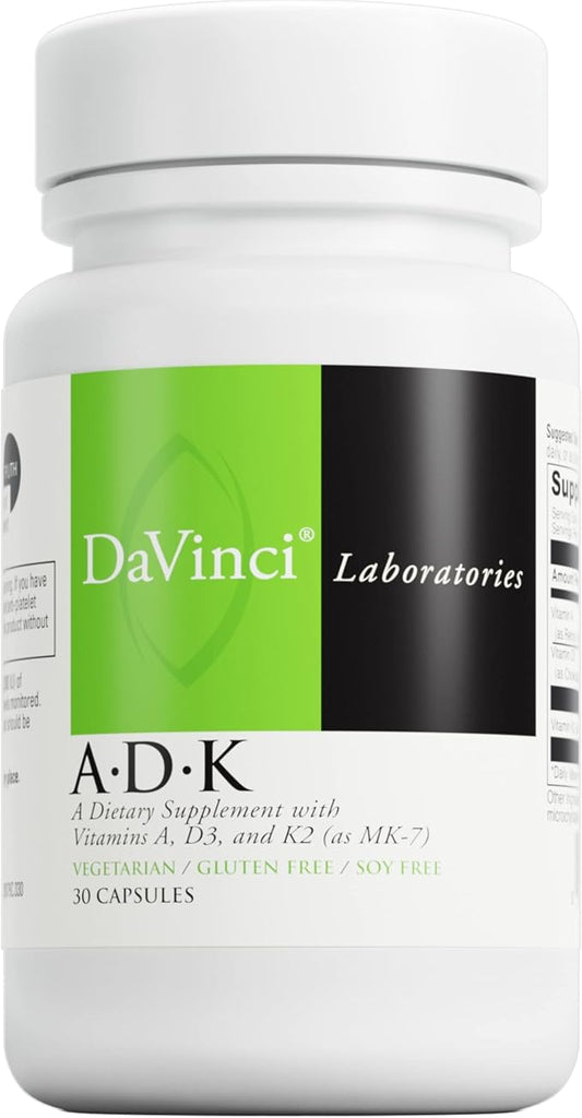 DAVINCI Labs ADK - Helps Support Bone, Heart & Immune Health* - Dietary Supplement with Vitamins A, D3 & K2 (as MK-7) - Vegetarian, Gluten Free & Soy Free - 30 Capsules