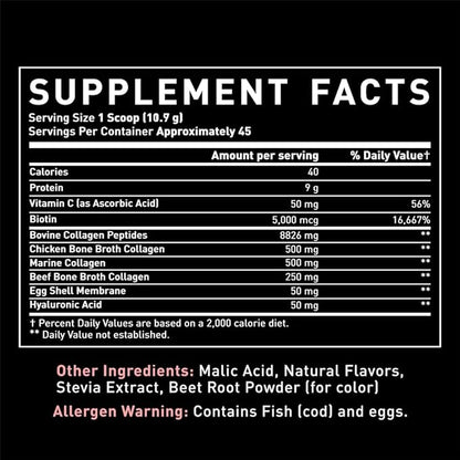 Premium Multi Collagen Peptides Protein Powder (1, 2, 3, 5 & 10) with Vitamin C, Biotin, Hyaluronic Acid, for Hair Skin and Nails - Marine, Bovine, Chicken & Eggshell (Strawberry, 45 Servings)