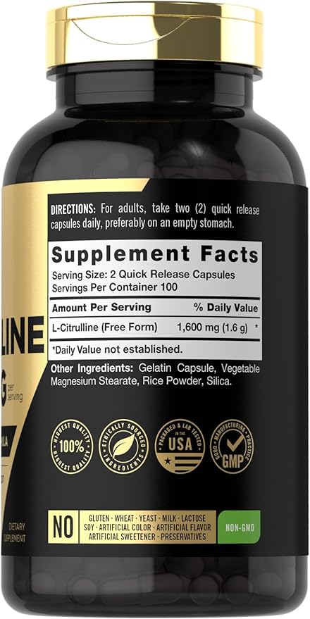 Carlyle L Citrulline Capsules 1600mg | 200 Count | Advanced Athlete Formula Non-GMO, Gluten Free Supplement