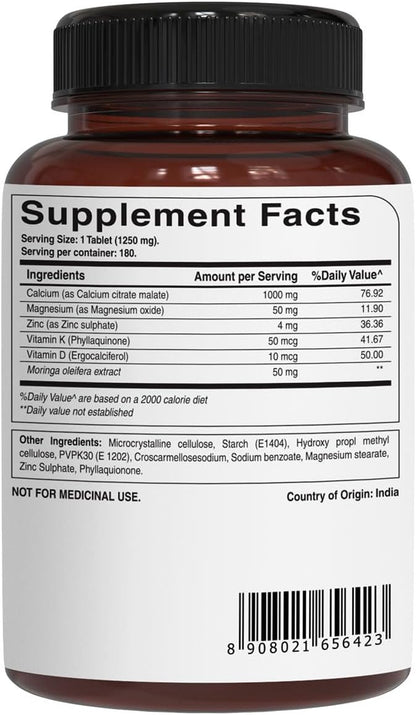 Pure Nutrition Ultra Calcium Citrate Malate | 1000mg Highly absorbable Calcium Supplement with Calcium Citrate Malate, Vitamin D3, Magnesium and Zinc | Non-GMO | Gluten-Free | 180 Veg Tabs