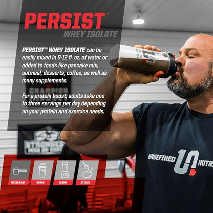 Undefined Nutrition Persist Whey Isolate by Brian Shaw - 24g Protein, 30 Servings – Supports Recovery, Strength & Performance - Gluten Free, Fast Absorbing (2.18lbs, Strawberries N' Cream)