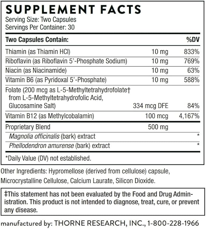 THORNE Craving and Stress Support (Formerly Relora Plus) - 5-MTHF, B Vitamins, Folate, and Plant Extracts to Support Sleep, Cravings, and Stress - 60 Capsules - 30 Servings