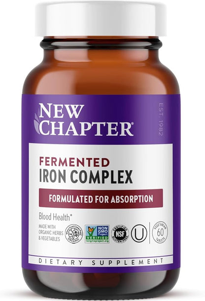 New Chapter Iron Supplement, Whole-Food Fermented Iron Complex Made with Organic Vegetables & Herbs + One Daily Non-Constipating Dose- 60ct, 2 Month Supply