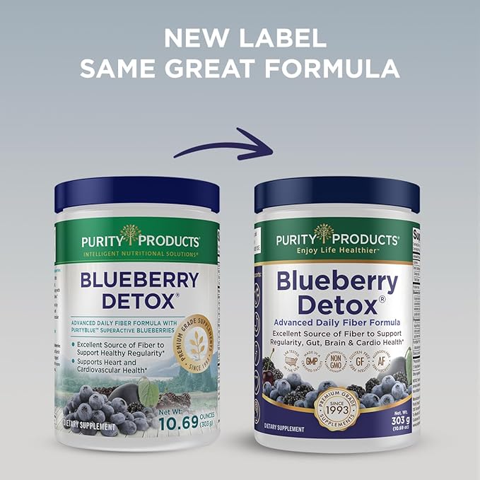 Purity Products Advanced Blueberry Detox Daily Fiber Formula Featuring PurityBlue Organic Wild Blueberries - A Full 6 Grams of Detoxifying, Regularity Promoting Prebiotic Fiber - 30 Servings