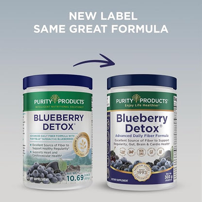 Purity Products Advanced Blueberry Detox Daily Fiber Formula Featuring PurityBlue Organic Wild Blueberries - A Full 6 Grams of Detoxifying, Regularity Promoting Prebiotic Fiber - 30 Servings