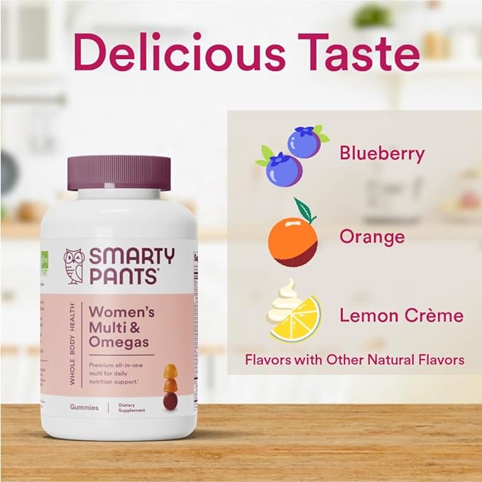 SmartyPants Women's Multivitamin Gummies: Omega 3 Fish Oil (EPA/DHA), Methylfolate, CoQ10, Vitamin D3, C, Vitamin B12, B6, Vitamin A, K & Zinc, Gluten Free, 120 Count (20 Day Supply)