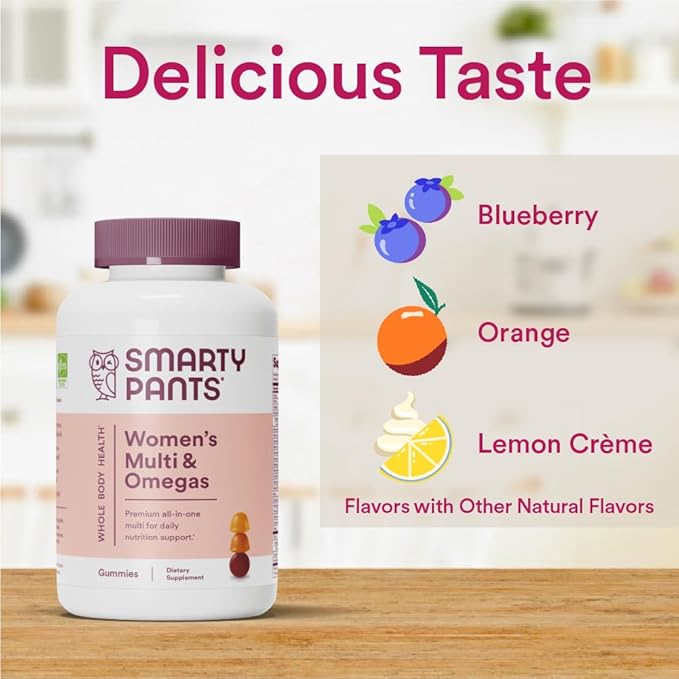 SmartyPants Women's Multivitamin Gummies: Omega 3 Fish Oil (EPA/DHA), Methylfolate, CoQ10, Vitamin D3, C, Vitamin B12, B6, Vitamin A, K & Zinc, Gluten Free, 180 Count (30 Day Supply)