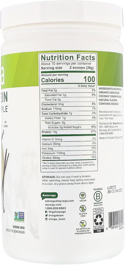 Vega Protein Made Simple Protein Powder, Vanilla - Stevia Free, Vegan, Plant Based, Healthy, Gluten Free, Pea Protein for Women and Men, 9.2 oz (Packaging May Vary) (Pack of 2)