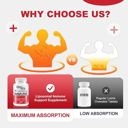 Liposomal Immune Support Supplement for Adults, Complex with L-Lysine 1,500mg, Vitamins, Minerals & Herbal Extracts, Comprehensive Daily Wellness Blend for Men & Women - 240 Capsules