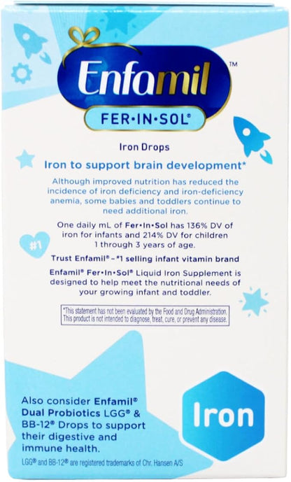 Enfamil Fer-In-Sol Iron Supplement Drops for Infants & Toddlers, Supports Brain Development, 50 mL Dropper Bottle, Pack of 2