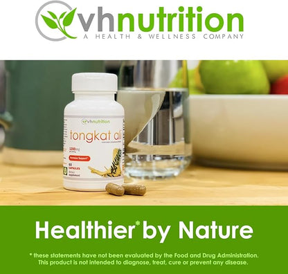 VH Nutrition TONGKAT ALI | Extra Strength Hormone Support for Men* | 200 to 1 Blend Standardized Eurycoma Longifolia (LongJack) Extract Powder | 60 Capsules