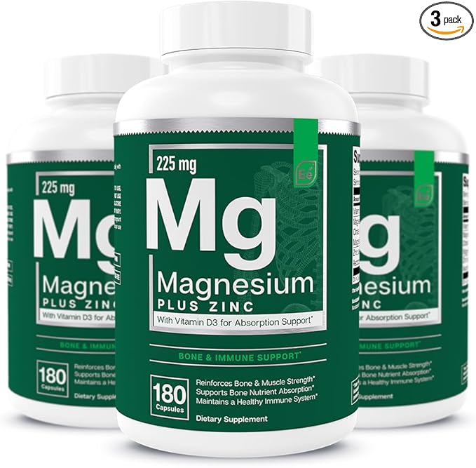 Essential Elements Magnesium & Zinc with Vitamin D3 for Sleep Immune & Bone Support - Magnesium Glycinate, Malate, Citrate 225mg - Triple Magnesium Supplement for Women and Men - 9 Month Supply