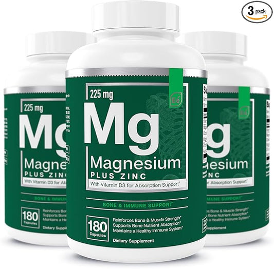 Essential Elements Magnesium & Zinc with Vitamin D3 for Sleep Immune & Bone Support - Magnesium Glycinate, Malate, Citrate 225mg - Triple Magnesium Supplement for Women and Men - 9 Month Supply