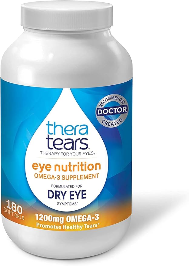 TheraTears 1200mg Omega 3 Supplement for Eye Nutrition, Organic Flaxseed Triglyceride Fish Oil and Vitamin E, 180 Count