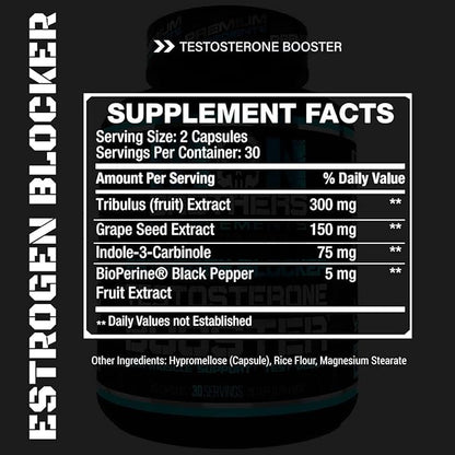 Test Booster for Men with Estrogen Blocker - Anti-Estrogen Dietary Supplement - Natural Aromatase Inhibitor - Increase Libido & Strength 60 Capsules - Muscle Growth - Weight Loss (2 Bottles)