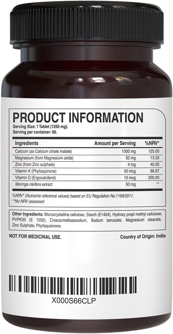 Pure Nutrition Ultra Calcium Citrate 1000mg Highly absorbable Calcium Supplement with Calcium Citrate Malate, Vitamin D, Zinc and Magnesium - 1 Tablet Daily (90 Veg Tabs) Non-GMO | Gluten-Free
