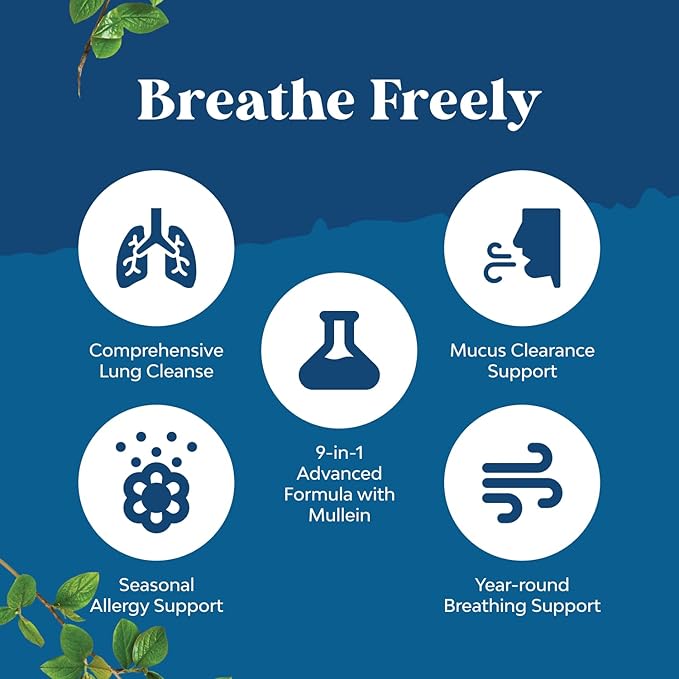 Lung Detox Mullein Leaf Capsules - Purifying Mullein Lung Cleanse Complex with NAC Quercetin & Cordyceps Extracts - Mullein Leaf Herb Respiratory Supplement for Sinus Immunity & Breathing Support 30ct