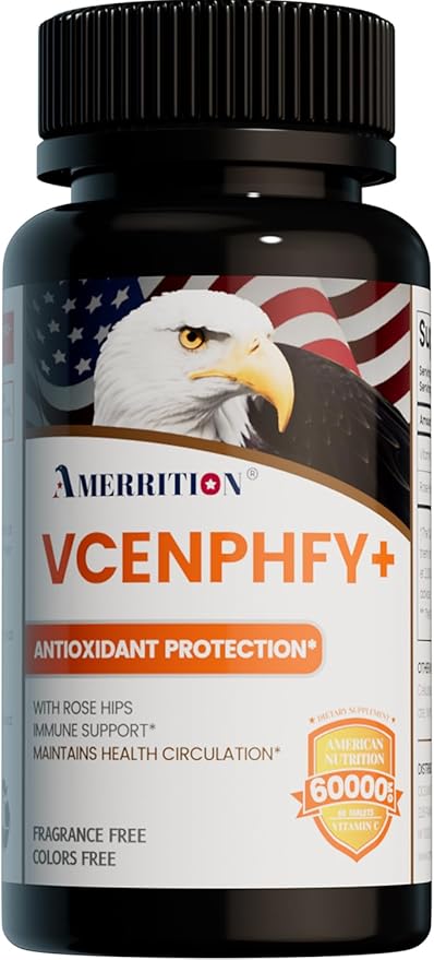 VCENPHFY+ - High-Potency Vitamin C Tablets for Immune Support & Antioxidant Protection - Buffered Formula with Rose HIPS Powder - 60 Tablets