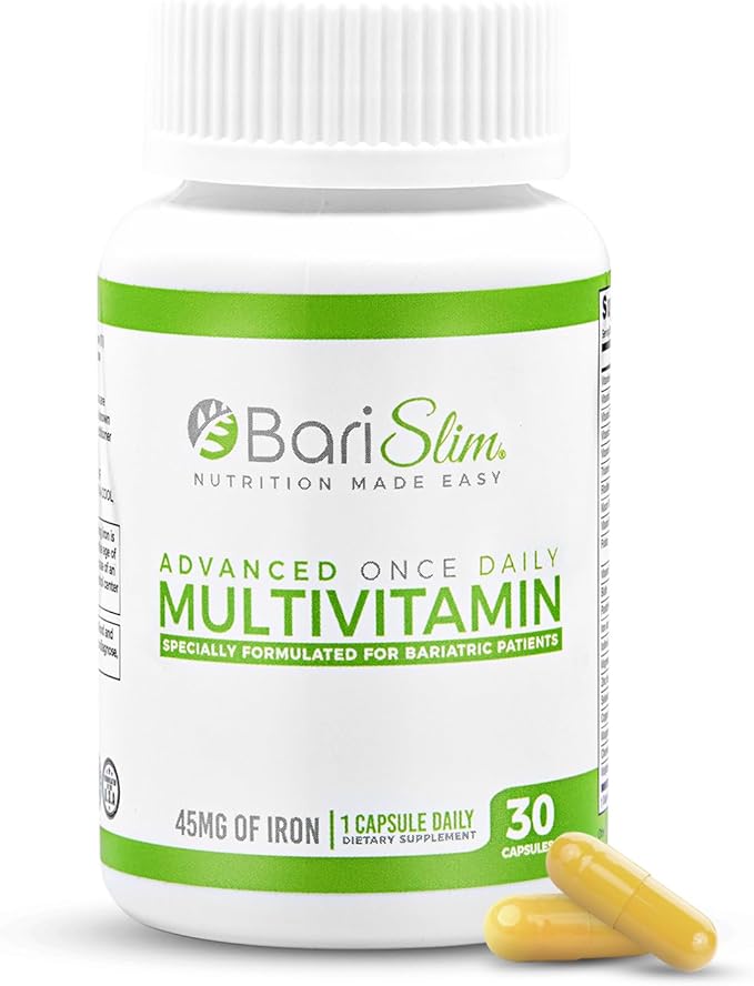 BariSlim Advanced Once Daily Bariatric Multivitamin Capsule - 45 mg of Iron - Bariatric Vitamin for Post Bariatric Surgery Including Gastric Bypass and Gastric Sleeve | 30 Day Supply