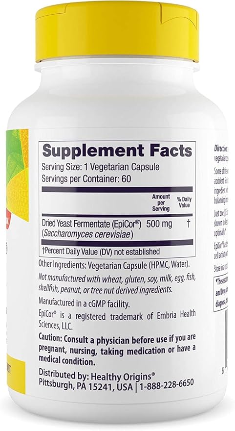 Healthy Origins EpiCor (Immune Protection), 500 mg - Plant-Based Immune Support Capsules - Gluten-Free & Non-GMO Supplement - 60 Veggie Caps