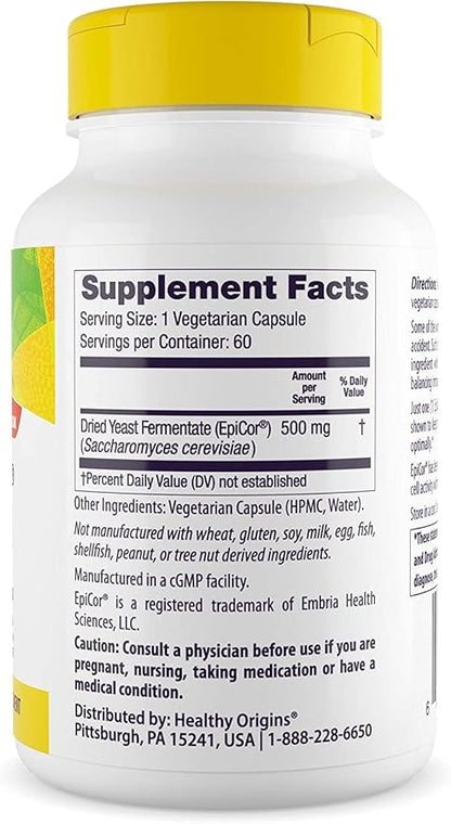 Healthy Origins EpiCor (Immune Protection), 500 mg - Plant-Based Immune Support Capsules - Gluten-Free & Non-GMO Supplement - 60 Veggie Caps