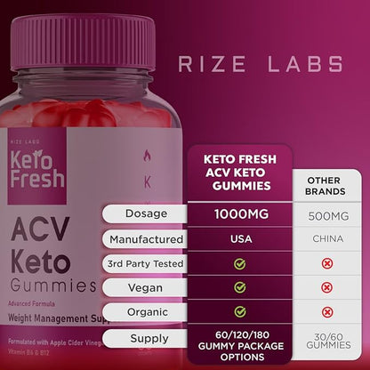 Keto Fresh ACV Gummies for Advanced Weight Loss, Gummies to Increase Energy Levels, Used to Improve Sleep and Prevents Fatigue (120 Gummies)