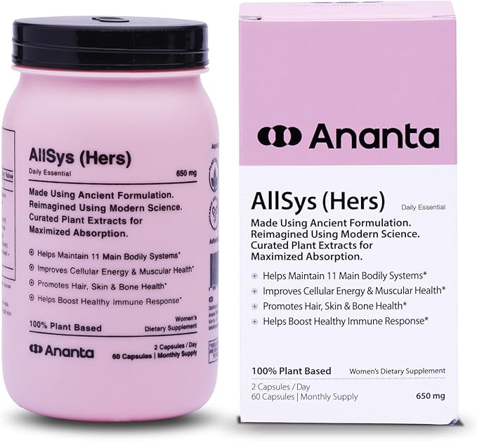 Ananta AllSys Hers Supplement for Women - Support to Maintain 11 Main Bodily Systems, Help to Promotes Hair, Skin and Bone Health, Helps Boost Immune Support (60 Vegan Capsule)