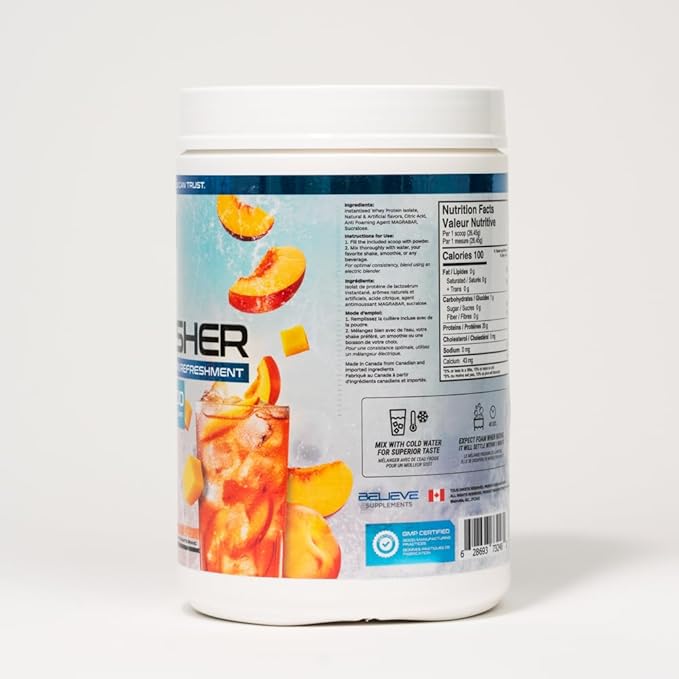 Protein Refresher (25 servings) - Revolutionary Juice-Type Whey Protein Powder for Fitness, Bodybuilding, Gym, or for bigger protein intake (25 Scoops, Peach Mango)