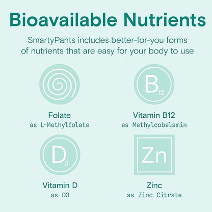 SmartyPants Organic Prenatal Vitamins for Women, Multivitamin Gummies: Biotin, Methylfolate, Omega 3 (ALA), Vitamin D3, C, Vitamin B12, B6, Vitamin A, K2 & Zinc, Vegetarian, 120 Count (30 Day Supply)
