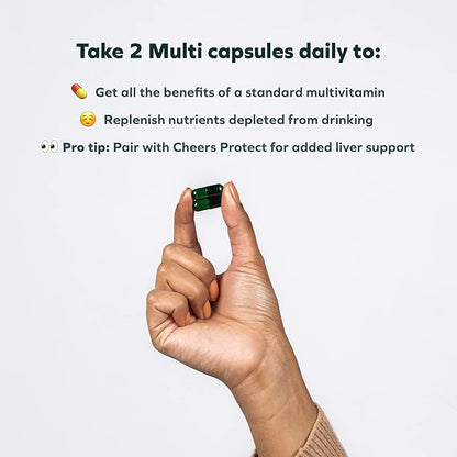 Cheers Multi | Multivitamin for Drinkers | Replenish Lost Vitamins from Drinking & Support Overall Health | 90 Doses | Choline, Betaine, Niacin, B-Vitamins | Daily Multivitamin Supplement
