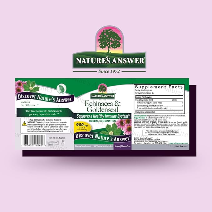 Nature's Answer Echinacea & Goldenseal | Dietary Supplement | Supports a Healthy Immune System | Non-GMO & Kosher Certified | Vegetarian/Vegan Capsules 90ct
