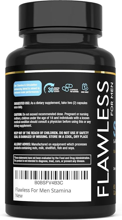 Stamina | L-Arginine, L -Citrulline & Nitric Oxide Supplement for Men | Promotes Male Vitality, Blood Flow and Endurance | 60 Capsules