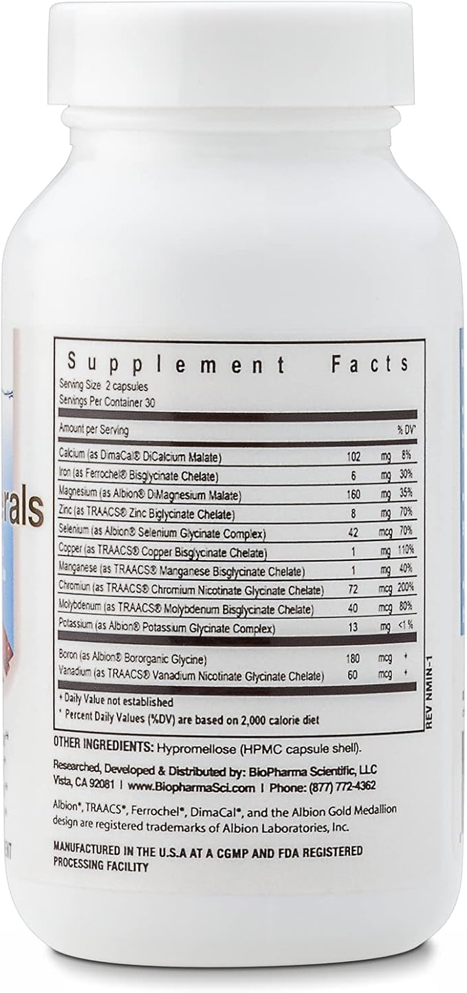 Biopharma Scientific NanoMinerals Complete Chelated Multi-Mineral Capsules | 30 Servings | Calcium, Iron, Magnesium, Zinc, Potassium, Manganese, Chromium, Copper