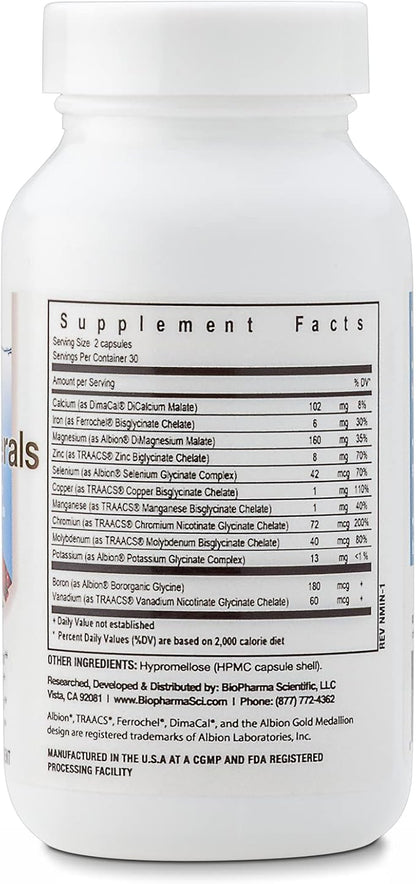Biopharma Scientific NanoMinerals Complete Chelated Multi-Mineral Capsules | 30 Servings | Calcium, Iron, Magnesium, Zinc, Potassium, Manganese, Chromium, Copper